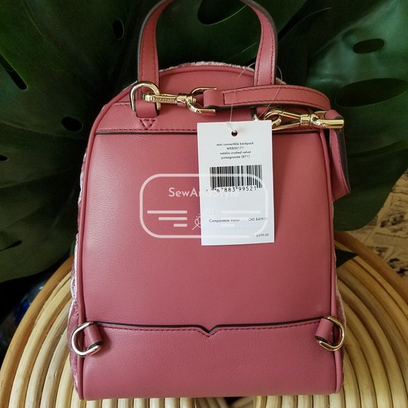 Kate Spade NWT Mini Convertible Velvet Backpack color : pomegranate pink - Picture 9 of 11